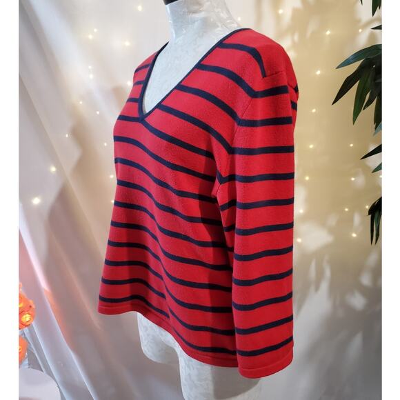 Lauren Ralph Lauren Vintage Blue Red Striped V Neck 3/4 Sleeve Sweater Womens L - Picture 4 of 7